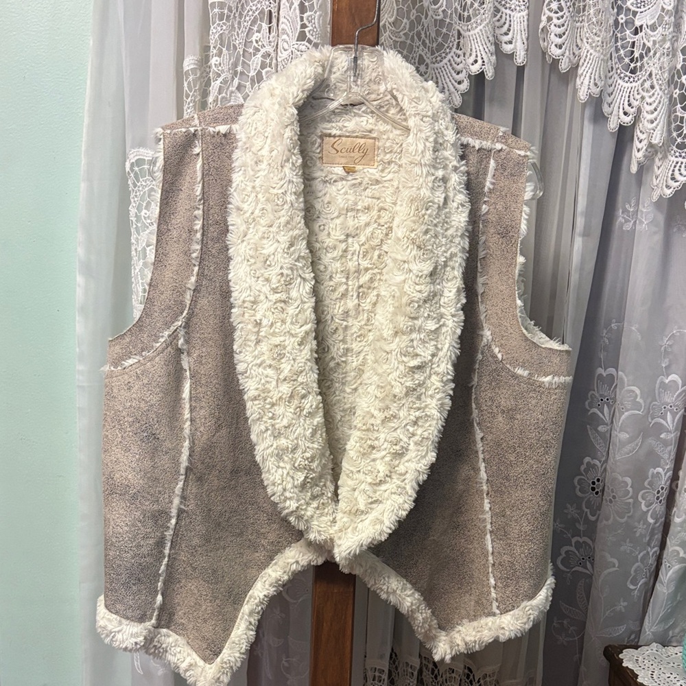 Scully Polyester Suede Faux Fur Lined Vest Sz XL